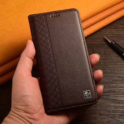 Napa Inner Grid Genuine Leather Flip Case For Apple iPhone 12 13 14 15 16 16e 17 Pro Max Plus X XS Max XR Phone Cover Card Cases