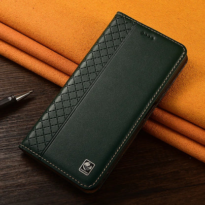 Napa Inner Grid Genuine Leather Flip Case For Apple iPhone 12 13 14 15 16 16e 17 Pro Max Plus X XS Max XR Phone Cover Card Cases