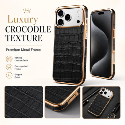Denior Crocodile Genuine Leather Texture Phone Case Suitable for iPhone 17 16 15 Pro Max,Shockproof Cover With Camera Edge Guard