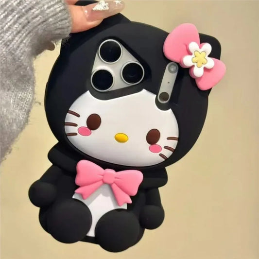 Lovely Cute 3D Cartoon Sanrio Hello Kitty Phone Case for iPhone 17 16 15 14 13 12 Pro Max Plus Shockproof Soft Silicone Cover