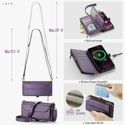 for iPhone Air/17/17 Pro/17 ProMax Case Wallet RFID Blocking with 7-Card Holder Zipper Bills,Wristlet Shoulder Strap Wallet Case