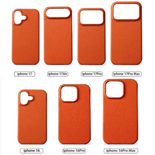 for Magsafe Case for iPhone 17 Air 15 16 Pro Max 17Pro Lychee Natural Cowhide Leather Magnetic Protector Luxury Phone Back Cover
