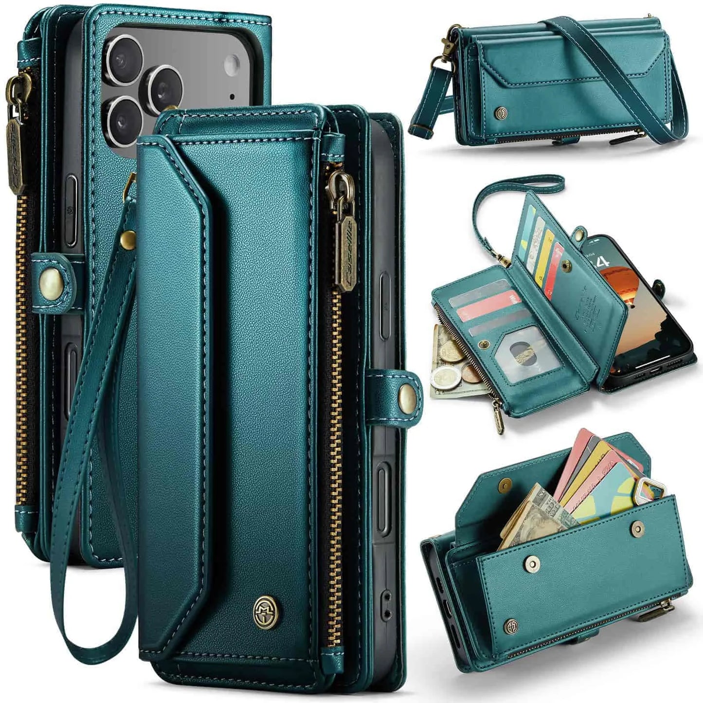 for iPhone Air/17/17 Pro/17 ProMax Case Wallet RFID Blocking with 7-Card Holder Zipper Bills,Wristlet Shoulder Strap Wallet Case