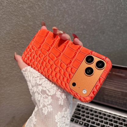 Luxury Glossy Crocodile Leather Texture Phone Case For iPhone 17 Air 16 15 14 Plus 13 11 Pro Max Frameless Shockproof Girl Cover