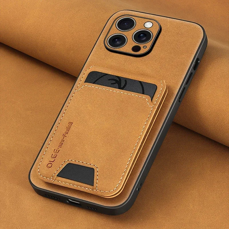Luxury leather card holder phone case For iPhone 17 16E 16 17 15 14 13 11 Pro max wallet card bag leather shockproof back cover