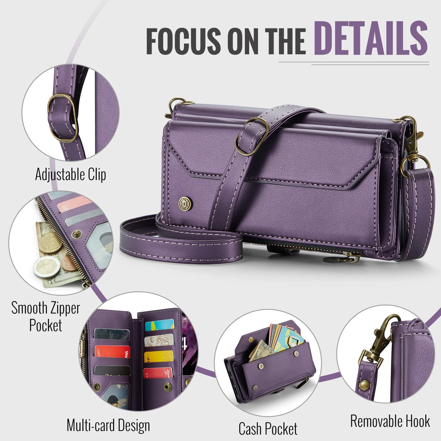 for iPhone Air/17/17 Pro/17 ProMax Case Wallet RFID Blocking with 7-Card Holder Zipper Bills,Wristlet Shoulder Strap Wallet Case