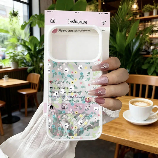 White Frame Clear Ditsy Floral Phone Case, Tiny Multicolor Wildflower Print TPU Protective Cover, Soft Pastel Cottagecore Aesthetic Shockproof Shell For iPhone 17 16 15 14 13 Pro Max