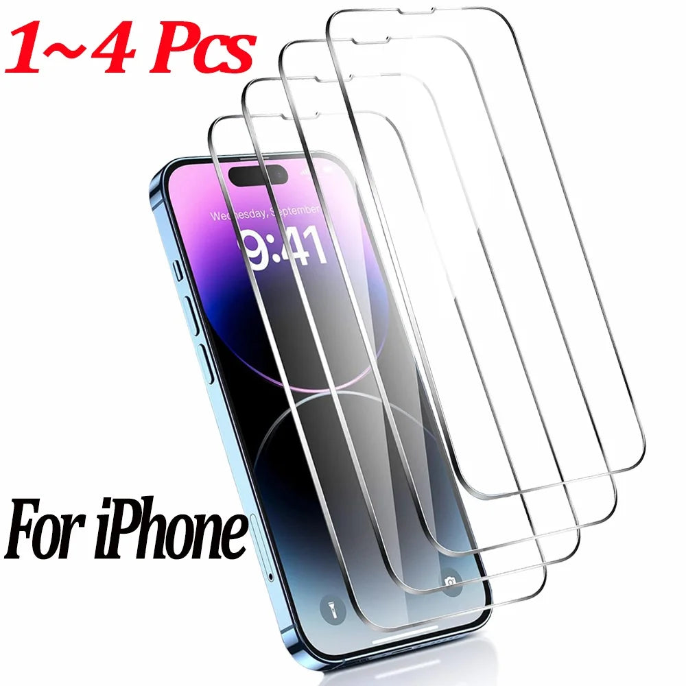 1~4Pcs Tempered Glass For iPhone 18 17 16 15 14 Pro Max Screen Protector iPhone 11 12 13 Mini Glass Film For iPhone 17 Pro