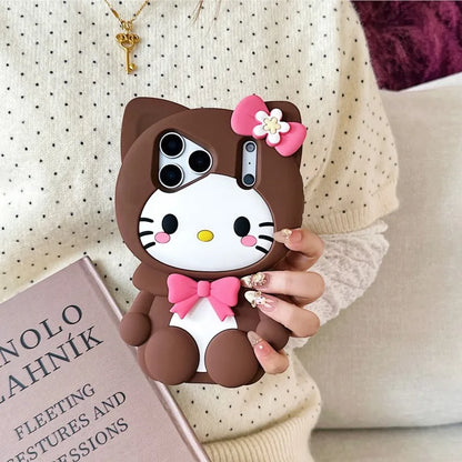 Lovely Cute 3D Cartoon Sanrio Hello Kitty Phone Case for iPhone 17 16 15 14 13 12 Pro Max Plus Shockproof Soft Silicone Cover