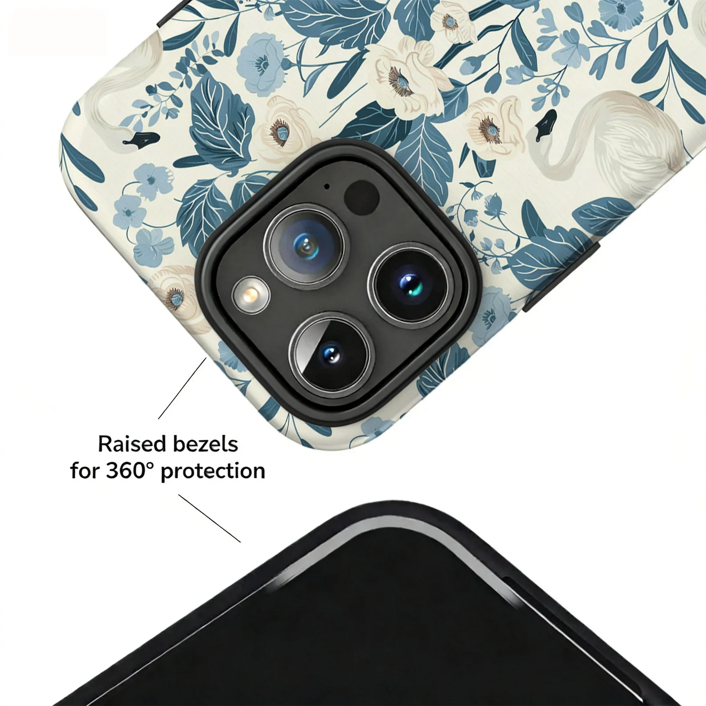 Elegant Swan Blue Floral Botanical Magnetic Case For iPhone 15 16 17 14 Pro Max Plus 13 12 Wireless Charging Shockproof Cover
