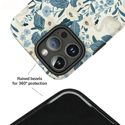 Elegant Swan Blue Floral Botanical Magnetic Case For iPhone 15 16 17 14 Pro Max Plus 13 12 Wireless Charging Shockproof Cover