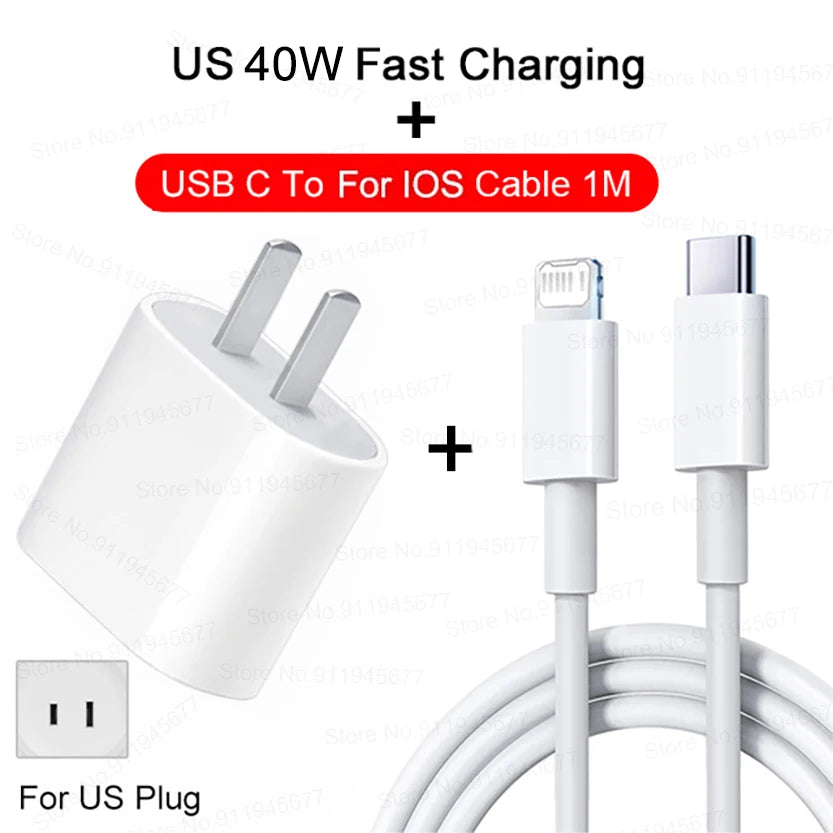 For iPhone 40W PD Phone Charger For iPhone 11 12 13 14 15 16 Pro Max 16 Plus USB C Data Line Fast Charging Type C Cable Charger