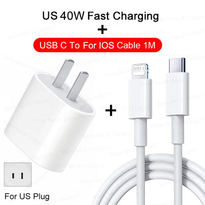 For iPhone 40W PD Phone Charger For iPhone 11 12 13 14 15 16 Pro Max 16 Plus USB C Data Line Fast Charging Type C Cable Charger
