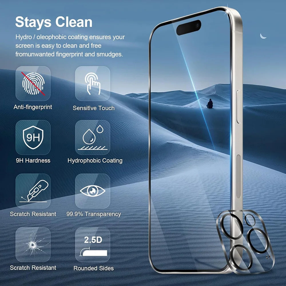 1~4Pcs Tempered Glass For iPhone 18 17 16 15 14 Pro Max Screen Protector iPhone 11 12 13 Mini Glass Film For iPhone 17 Pro