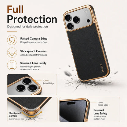 Denior Genuine Leather Phone Case Suitable for iPhone 17/16/15/14/13 Pro Max Plus, Slim Shockproof Cover With Raised Camera Edge