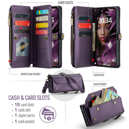 for iPhone Air/17/17 Pro/17 ProMax Case Wallet RFID Blocking with 7-Card Holder Zipper Bills,Wristlet Shoulder Strap Wallet Case