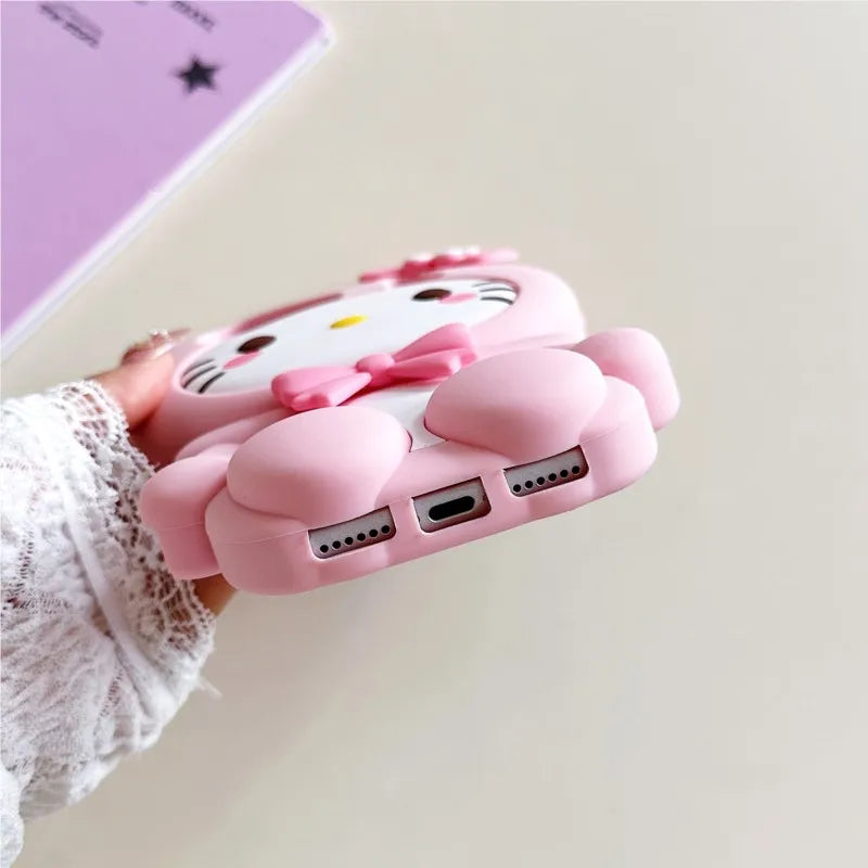 Lovely Cute 3D Cartoon Sanrio Hello Kitty Phone Case for iPhone 17 16 15 14 13 12 Pro Max Plus Shockproof Soft Silicone Cover