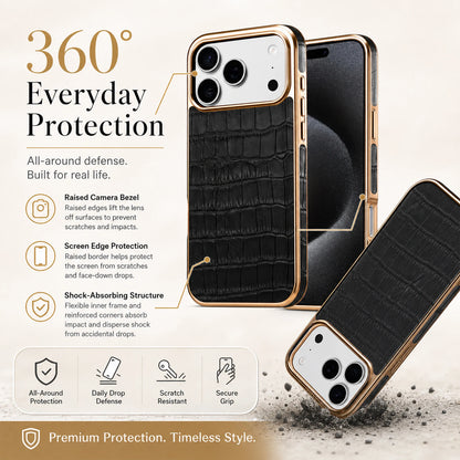 Denior Crocodile Genuine Leather Texture Phone Case Suitable for iPhone 17 16 15 Pro Max,Shockproof Cover With Camera Edge Guard