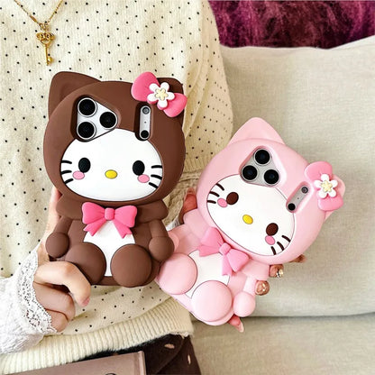 Lovely Cute 3D Cartoon Sanrio Hello Kitty Phone Case for iPhone 17 16 15 14 13 12 Pro Max Plus Shockproof Soft Silicone Cover