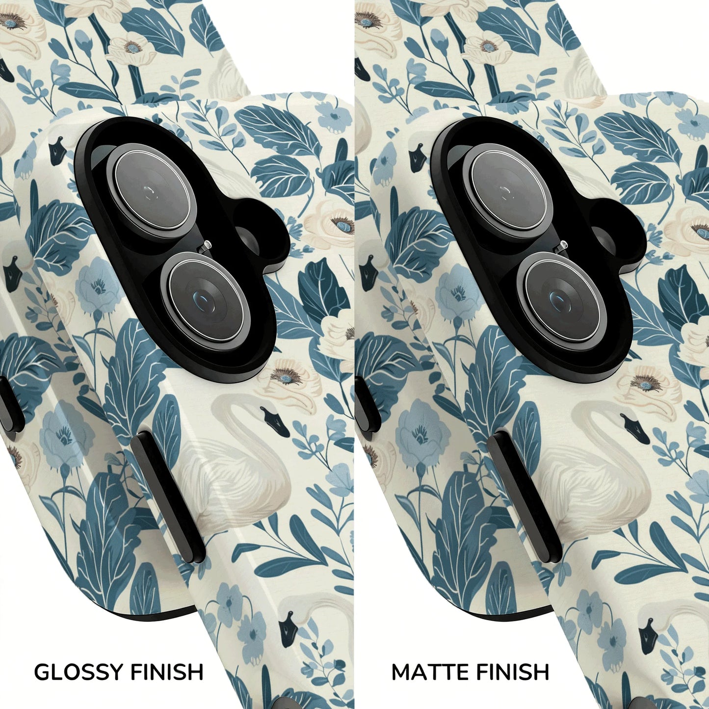 Elegant Swan Blue Floral Botanical Magnetic Case For iPhone 15 16 17 14 Pro Max Plus 13 12 Wireless Charging Shockproof Cover