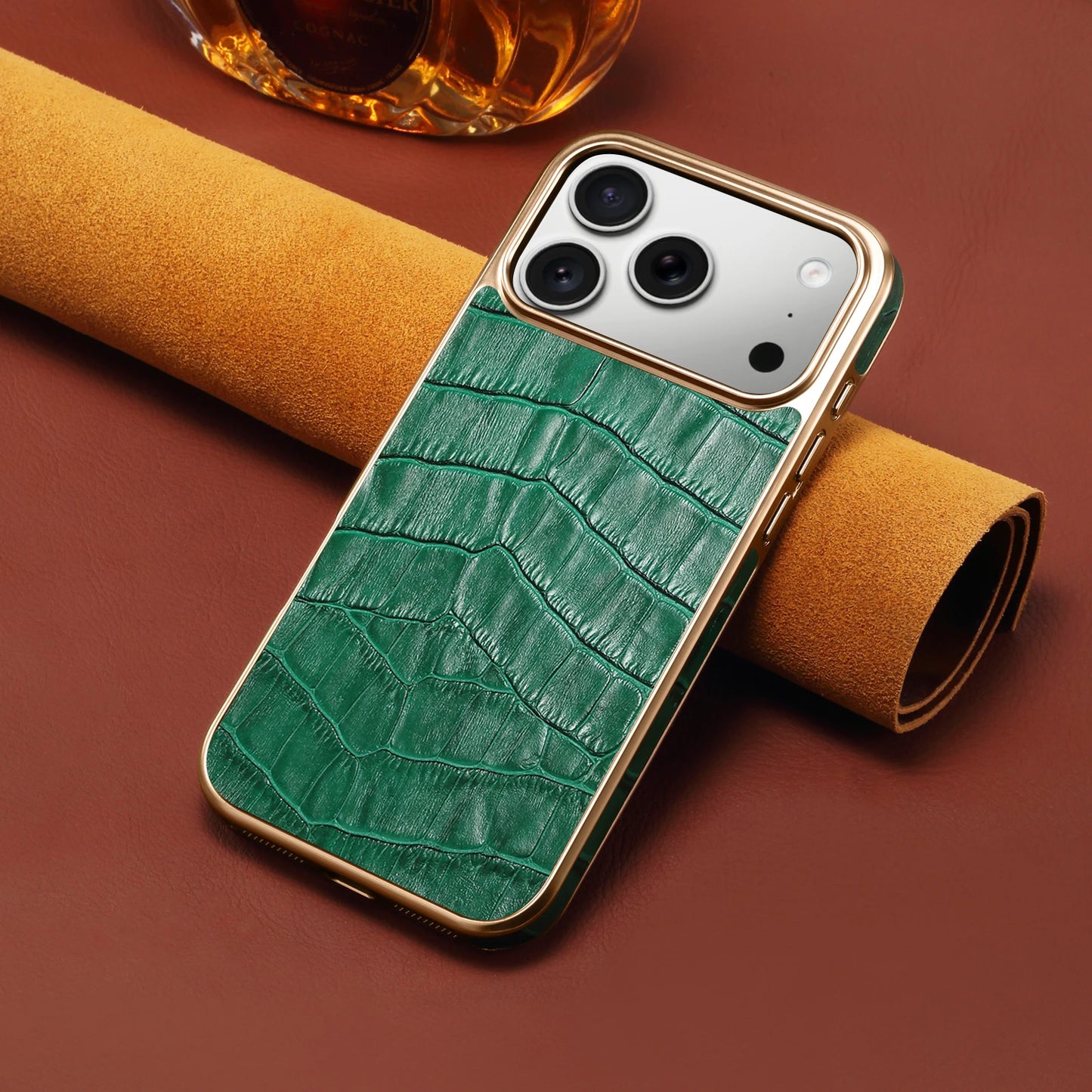 Denior Crocodile Genuine Leather Texture Phone Case Suitable for iPhone 17 16 15 Pro Max,Shockproof Cover With Camera Edge Guard