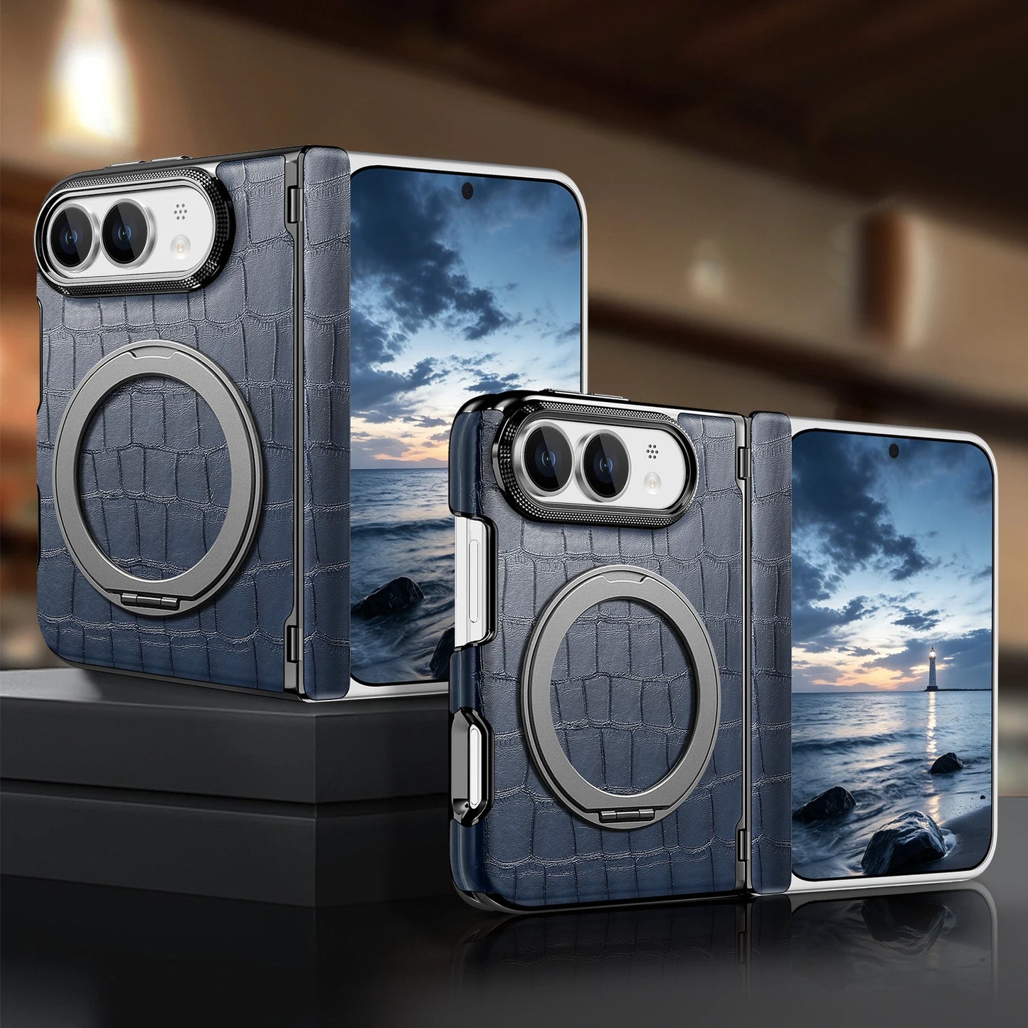 For iPhone Ultra 18 Fold Case Luxury Leather Matte Magnetic Rotating Bracket Shockproof Protection Hard Back Cover Accessories