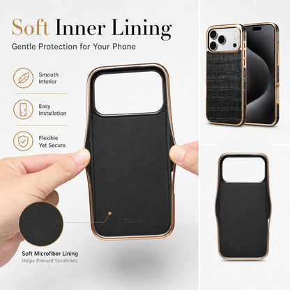 Denior Crocodile Genuine Leather Texture Phone Case Suitable for iPhone 17 16 15 Pro Max,Shockproof Cover With Camera Edge Guard