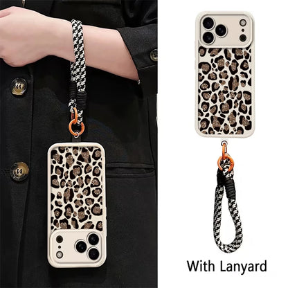 Leopard Print INS Hand Wrist Strap Case For iPhone 16 17 Pro Max Cases iPhone 11 12 13 ProMax 14 15 Plus With Lanyard Soft Cover