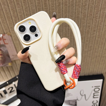 Lanyard Strap Rope Silicone Phone Case For iPhone 13 17 11 15 12 14 16 Pro Max Soft Candy Color Lichee Pattern Leather Cover