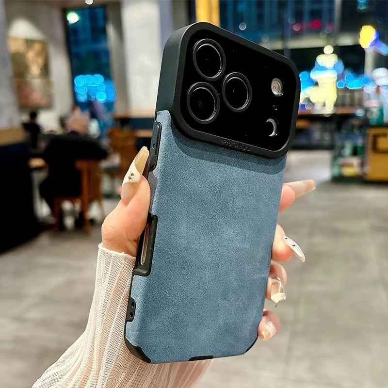 Luxury fiber leather phone case for iPhone 17 Series. Shockproof,retro matte texture