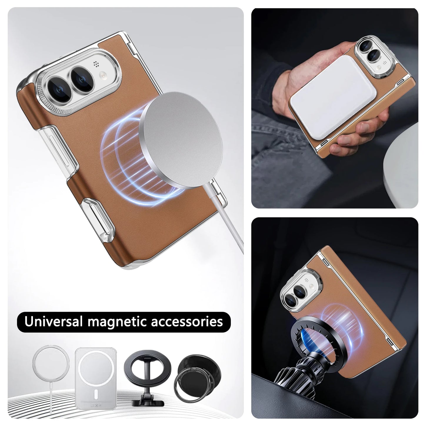 For iPhone Ultra 18 Fold Case Luxury Leather Matte Magnetic Wireless Charging Shockproof Protection Hard Back Cover Accessories