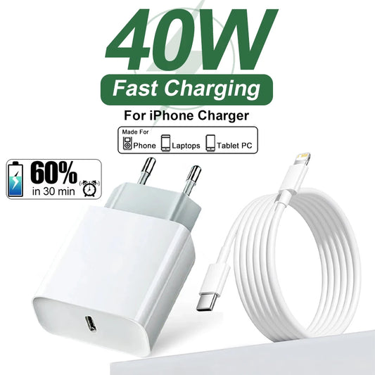 For iPhone 40W PD Phone Charger For iPhone 11 12 13 14 15 16 Pro Max 16 Plus USB C Data Line Fast Charging Type C Cable Charger