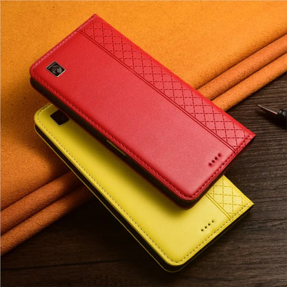 Napa Inner Grid Genuine Leather Flip Case For Apple iPhone 12 13 14 15 16 16e 17 Pro Max Plus X XS Max XR Phone Cover Card Cases