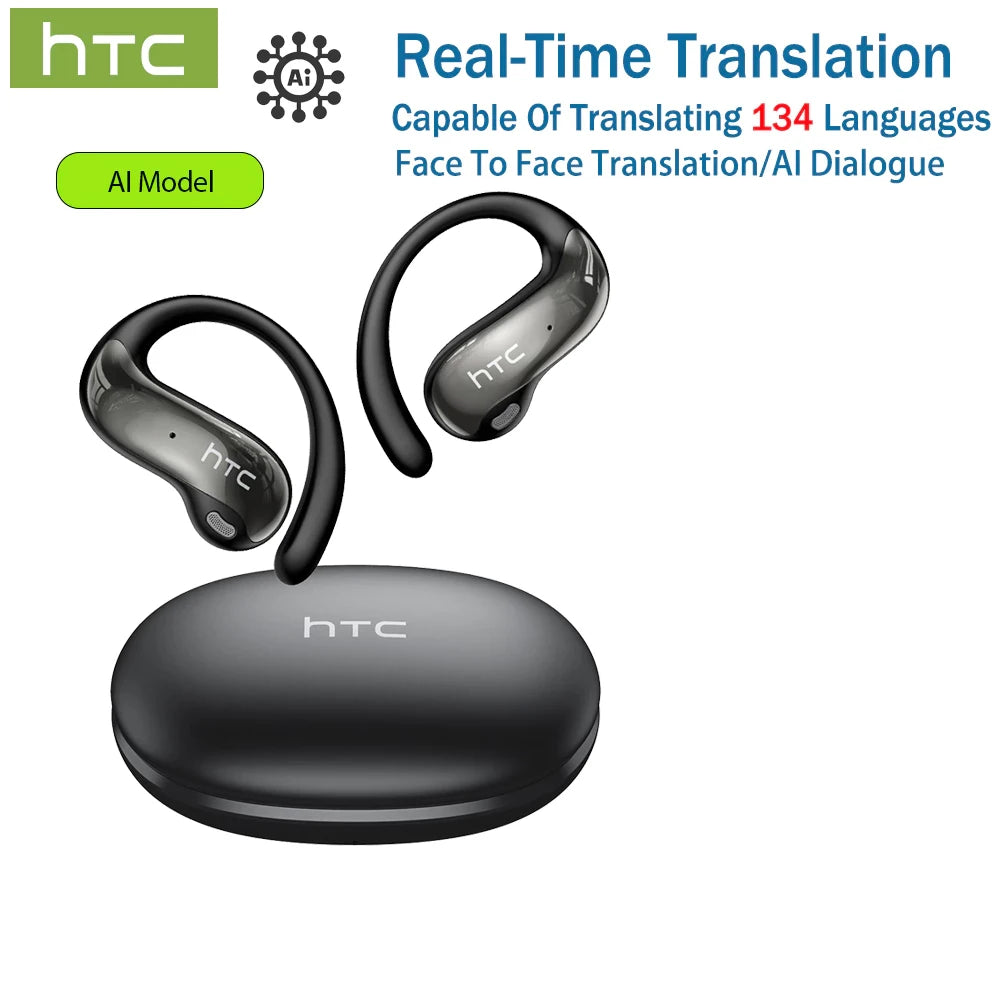 HTC Original NE19 AI Translate Bluetooth Earphones OWS Open Ear Business Travel Wireless Headphones Music Stereo Sound Earbuds