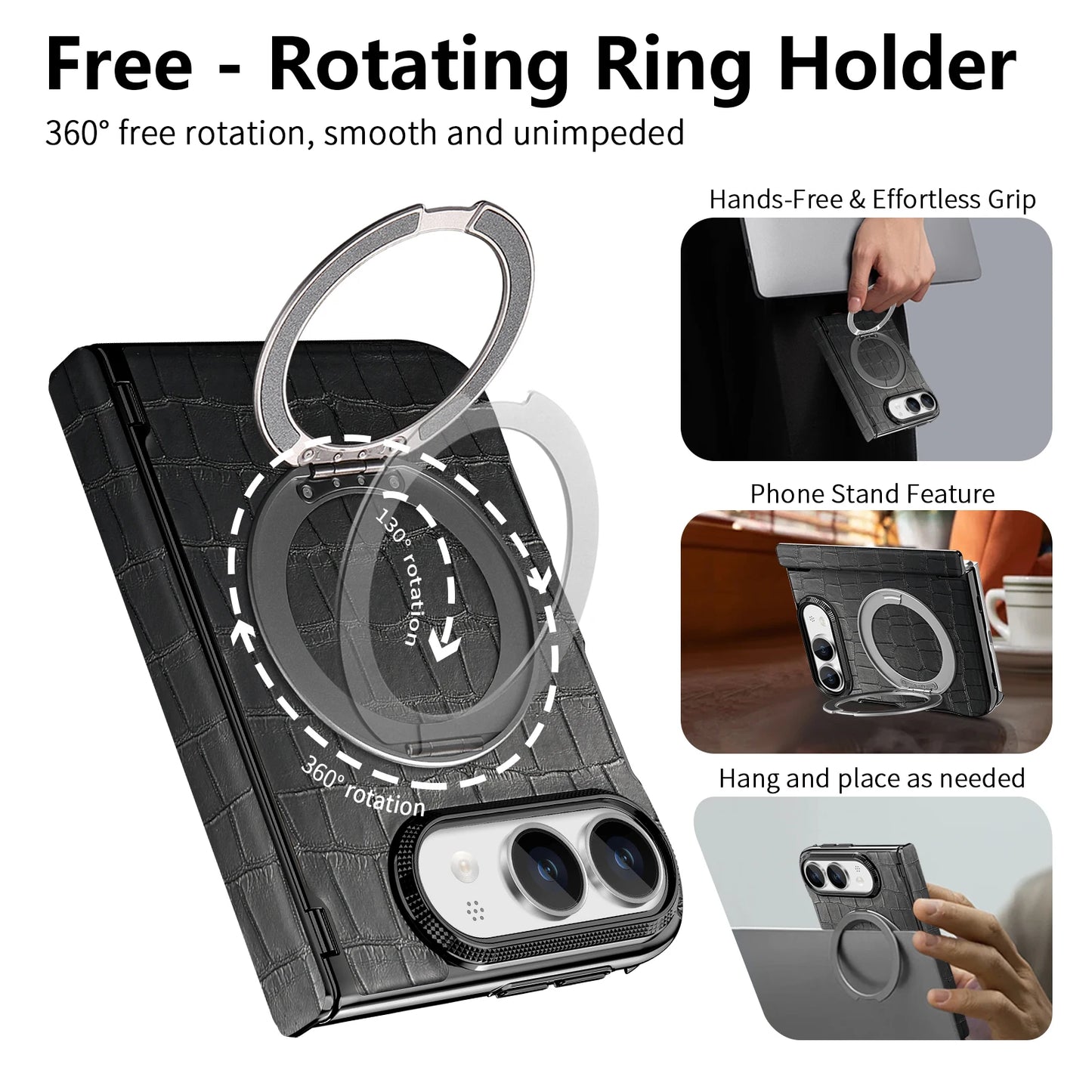 For iPhone Ultra 18 Fold Case Luxury Leather Matte Magnetic Rotating Bracket Shockproof Protection Hard Back Cover Accessories