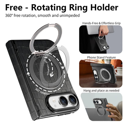 For iPhone Ultra 18 Fold Case Luxury Leather Matte Magnetic Rotating Bracket Shockproof Protection Hard Back Cover Accessories