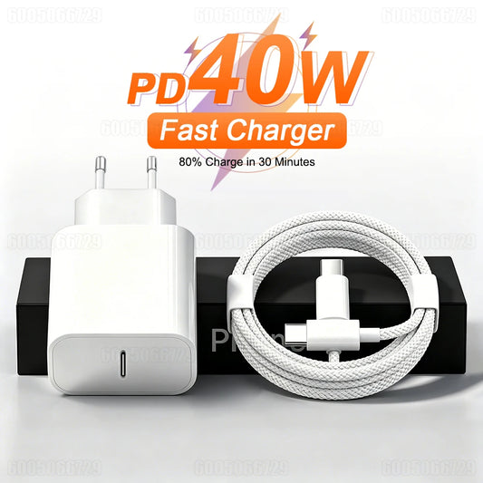 Original PD 40W For iPhone Charger USB C Chargers For iPhone 17 16 15 14 13 12 11 Pro XS Max Air Plus Type-C Fast Charging Cable