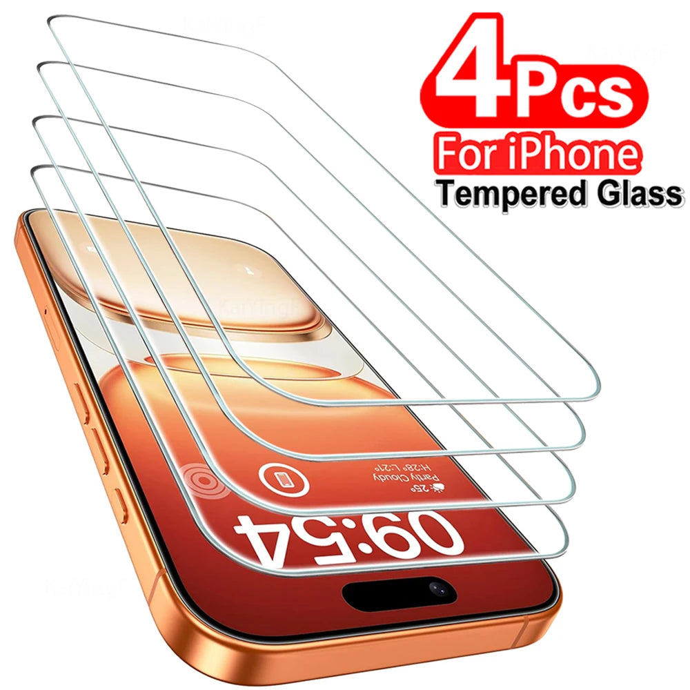 4Pcs Tempered Glass For iPhone 13 17 16 15 14 12 11 Pro Max XR X HD-Definition Screen Protector Oleophobic Coating Glass Film