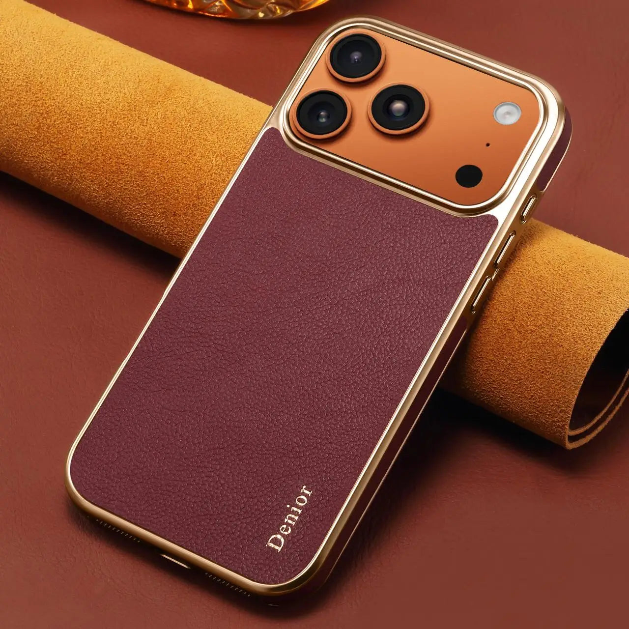 Denior Genuine Leather Phone Case Suitable for iPhone 17/16/15/14/13 Pro Max Plus, Slim Shockproof Cover With Raised Camera Edge