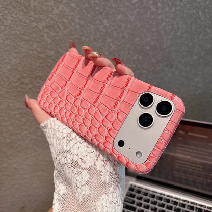 Luxury Glossy Crocodile Leather Texture Phone Case For iPhone 17 Air 16 15 14 Plus 13 11 Pro Max Frameless Shockproof Girl Cover