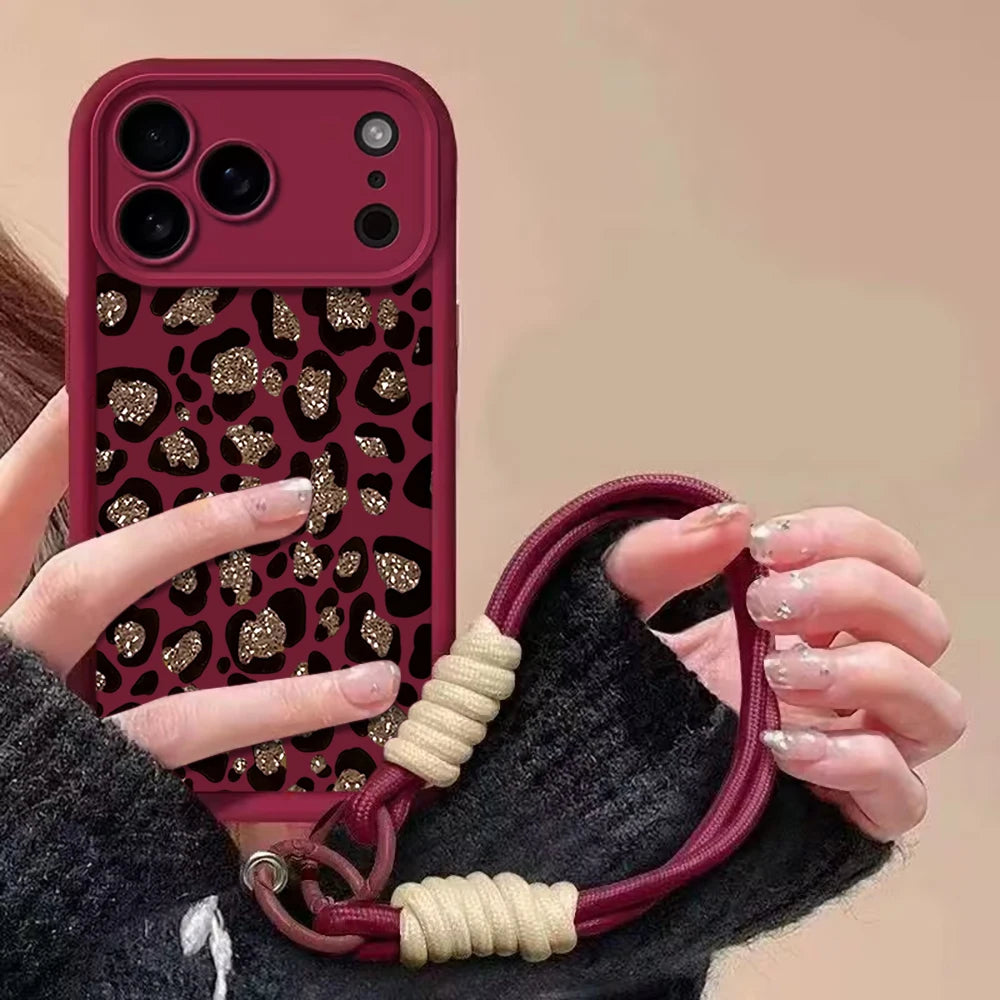 Leopard Print INS Hand Wrist Strap Case For iPhone 16 17 Pro Max Cases iPhone 11 12 13 ProMax 14 15 Plus With Lanyard Soft Cover