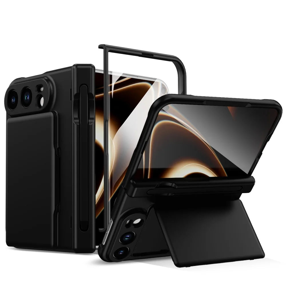 Screen Glass Film S Pen Hinge Protect Phone Case For iPhone Ultra 18 Fold Card Slot Wallet Scratch-resistant Hard Business Cover