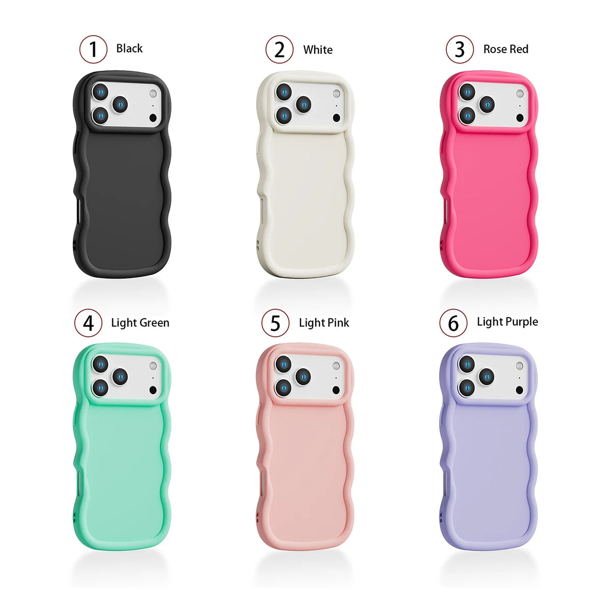 6 Pcs Wavy Edge Solid Color Soft Touch Shockproof Phone Cases, Minimalist Stylish Protective Covers Compatible with iPhone 12,13,14,15,16,17 Pro Max/Plus/Air