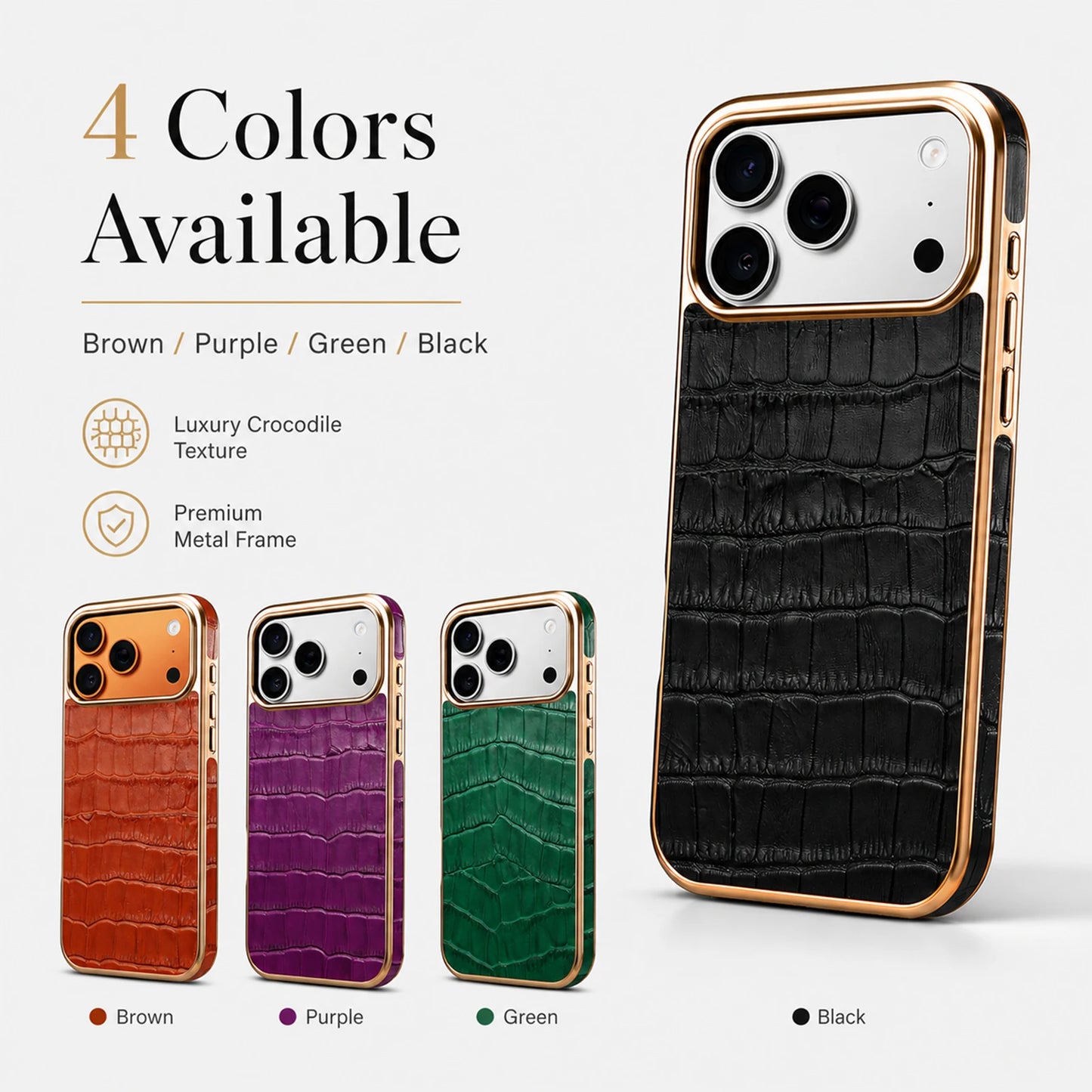 Denior Crocodile Genuine Leather Texture Phone Case Suitable for iPhone 17 16 15 Pro Max,Shockproof Cover With Camera Edge Guard