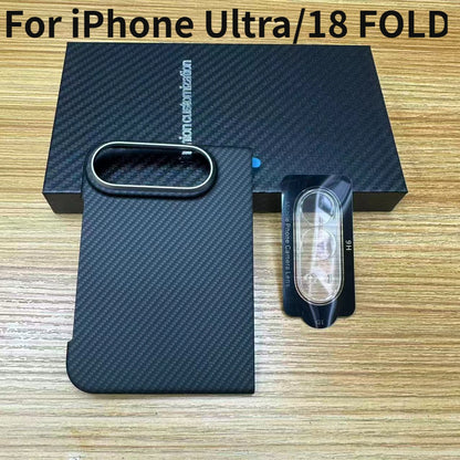 Busienss Ultra Slim Carbon Fiber Pattern Case For iPhone Ultra, for Magsafe Alloy Lens Shockproof Protect Cover For 18 Fold