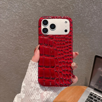 Luxury Glossy Crocodile Leather Texture Phone Case For iPhone 17 Air 16 15 14 Plus 13 11 Pro Max Frameless Shockproof Girl Cover