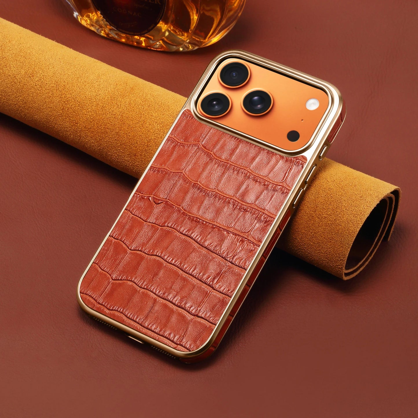 Denior Crocodile Genuine Leather Texture Phone Case Suitable for iPhone 17 16 15 Pro Max,Shockproof Cover With Camera Edge Guard
