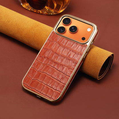 Denior Crocodile Genuine Leather Texture Phone Case Suitable for iPhone 17 16 15 Pro Max,Shockproof Cover With Camera Edge Guard