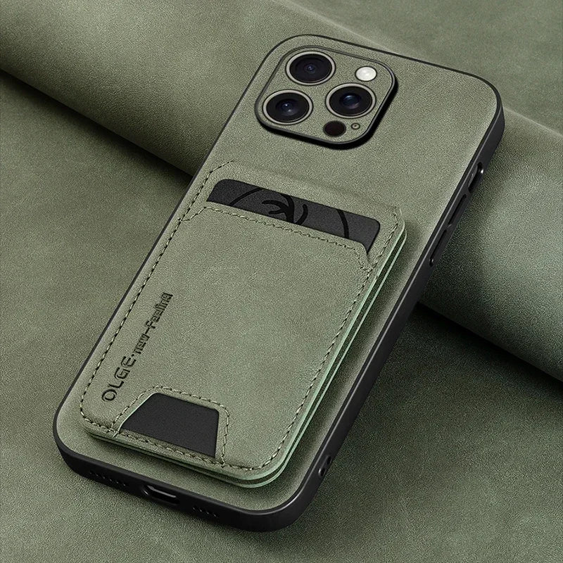 Luxury leather card holder phone case For iPhone 17 16E 16 17 15 14 13 11 Pro max wallet card bag leather shockproof back cover