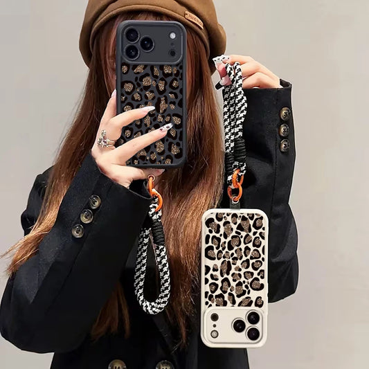 Leopard Print INS Hand Wrist Strap Case For iPhone 16 17 Pro Max Cases iPhone 11 12 13 ProMax 14 15 Plus With Lanyard Soft Cover